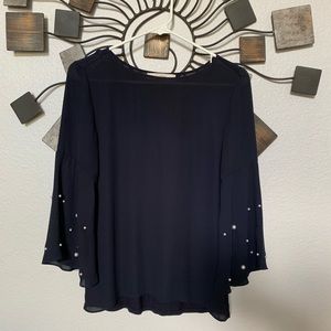 Loft navy blouse with pearl sleeves